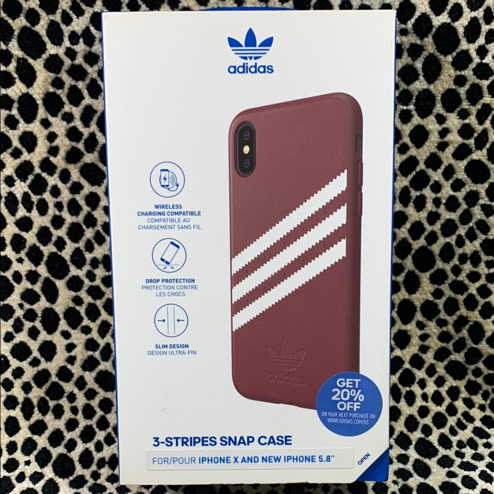 NIB Adidas Maroon 3-Stripes Snap Case for iPhone X/XS